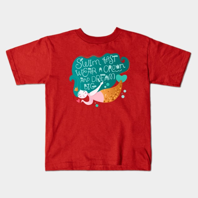 Mermaid swim fast wear a crown Kids T-Shirt by Mako Design 